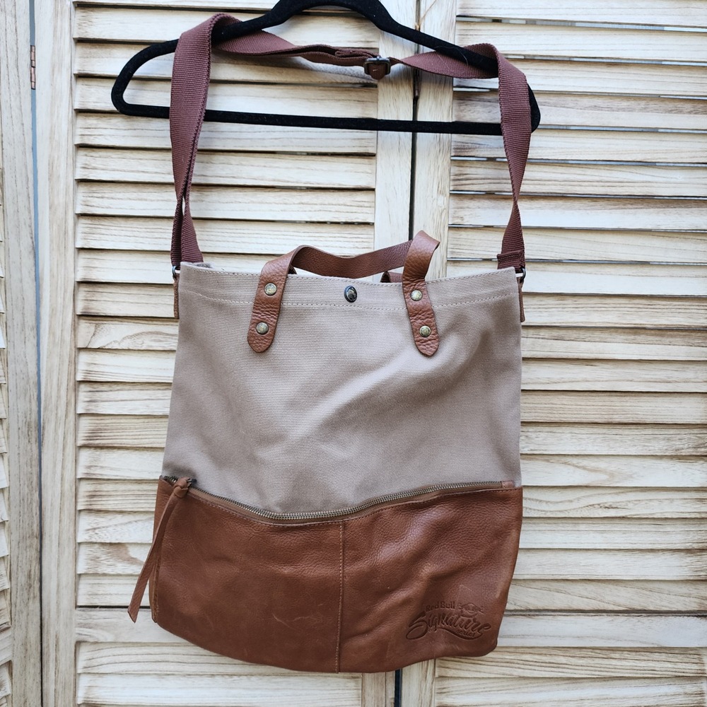 Red Bull Signature Series Brown Canvas Leather Tote Crossbody Bag Utility Y2K